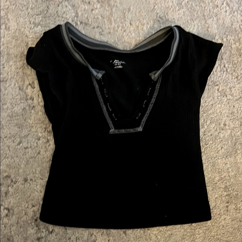 Black V-Neck Women's Top